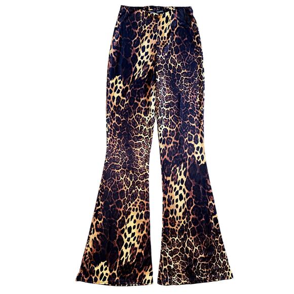 Fashion Nova Pants - New Small‎ Slinky Leopard Print Flare Pants Brown Fitted Flattering Animal Bell